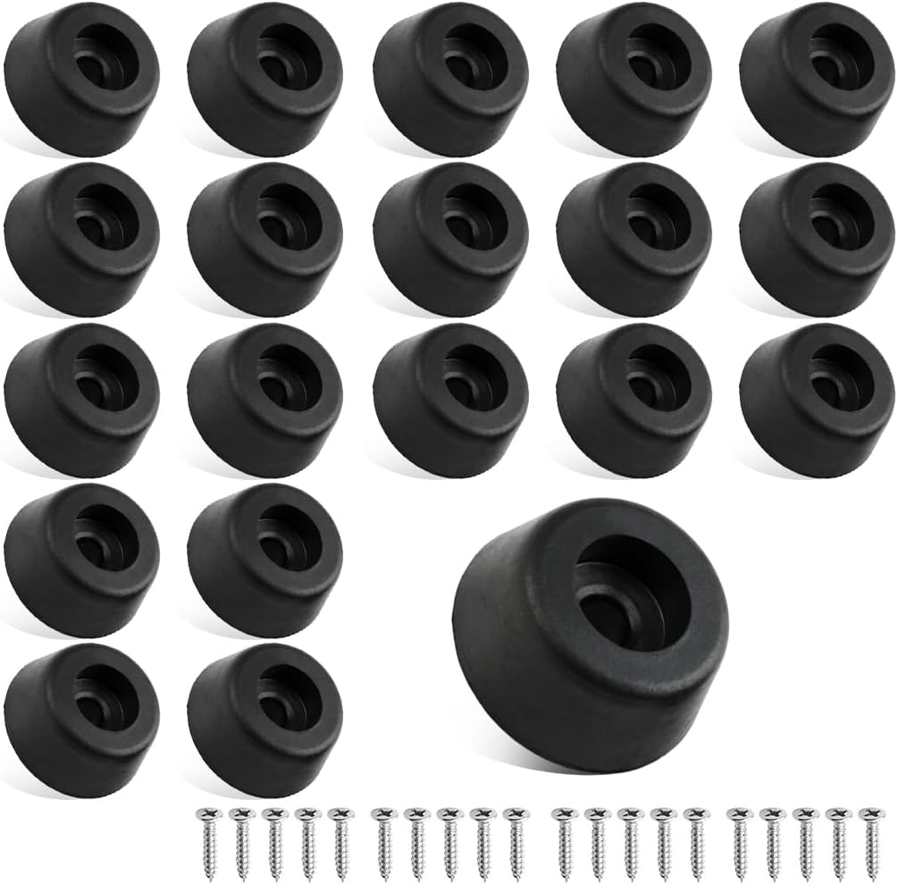 HASTHIP® 20Pcs Black Rubber Bush for Furniture Legs - Flat Rubber Round Feet with Screws Non-Slip Anti-Vibration Bumper Pads for Furniture, Cases, Electronics (Ø - 47mm, H - 12mm)