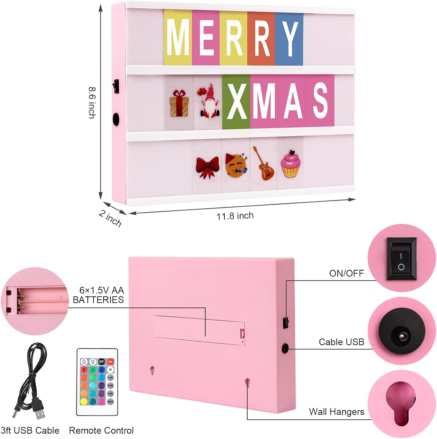 Cinema Light Box - A4 Size 16 Color Changing Light Up Message Board with 400 Letters Symbols for 8 9 10 Years Old Girl Birthday Gifts, Festival, Chrismas, Wedding, Party etc. (Pink Box)