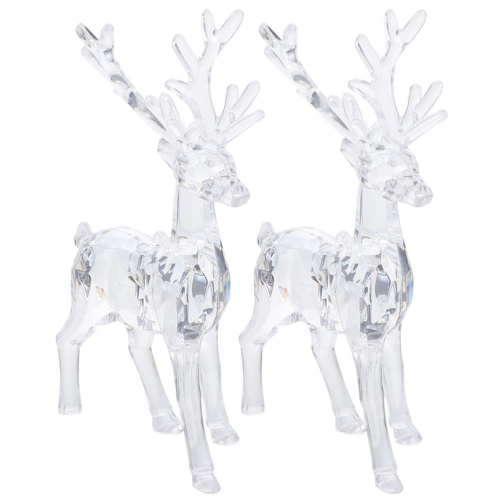 Baluue 2Pcs Acrylic Deer Figurines with Lanyard Hole, Clear Elk Desktop Reindeer Ornaments, Standing Reindeer Figurine for Desktop Ornament