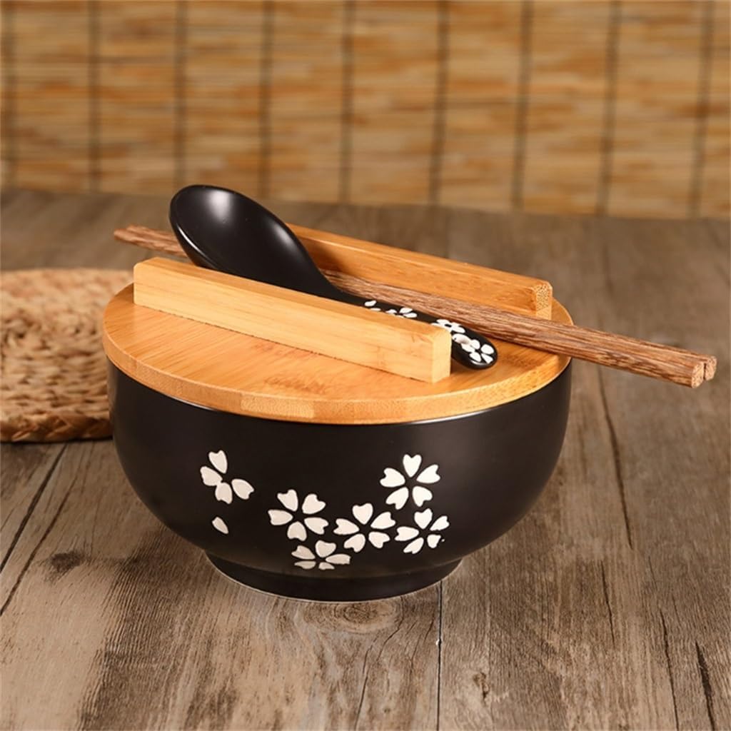 Japanese Ceramic Crockery Bowl Korean Vintage Noodles Rice Lid Spoon