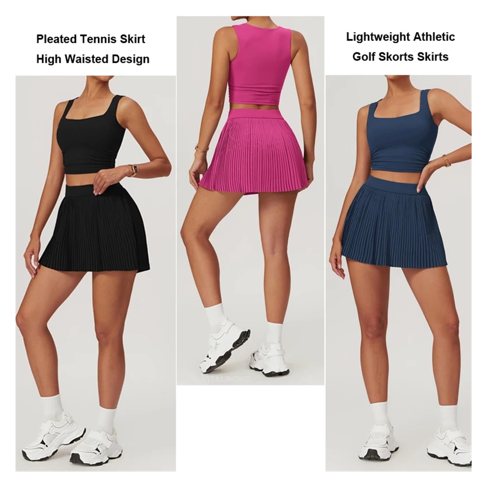 Gonna da Tennis Gonna da Tennis e Golf Donna a Vita Alta con Tasche Pantaloncini Interni for Gonna-Pantaloncino Sportiva