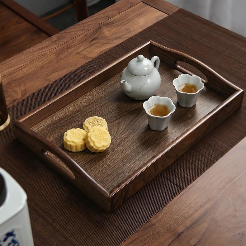 Bandejas Servir Comida Bandeja de té China Nogal Negro, Bandeja Rectangular Madera Maciza for el hogar, Taza Mesa Cama