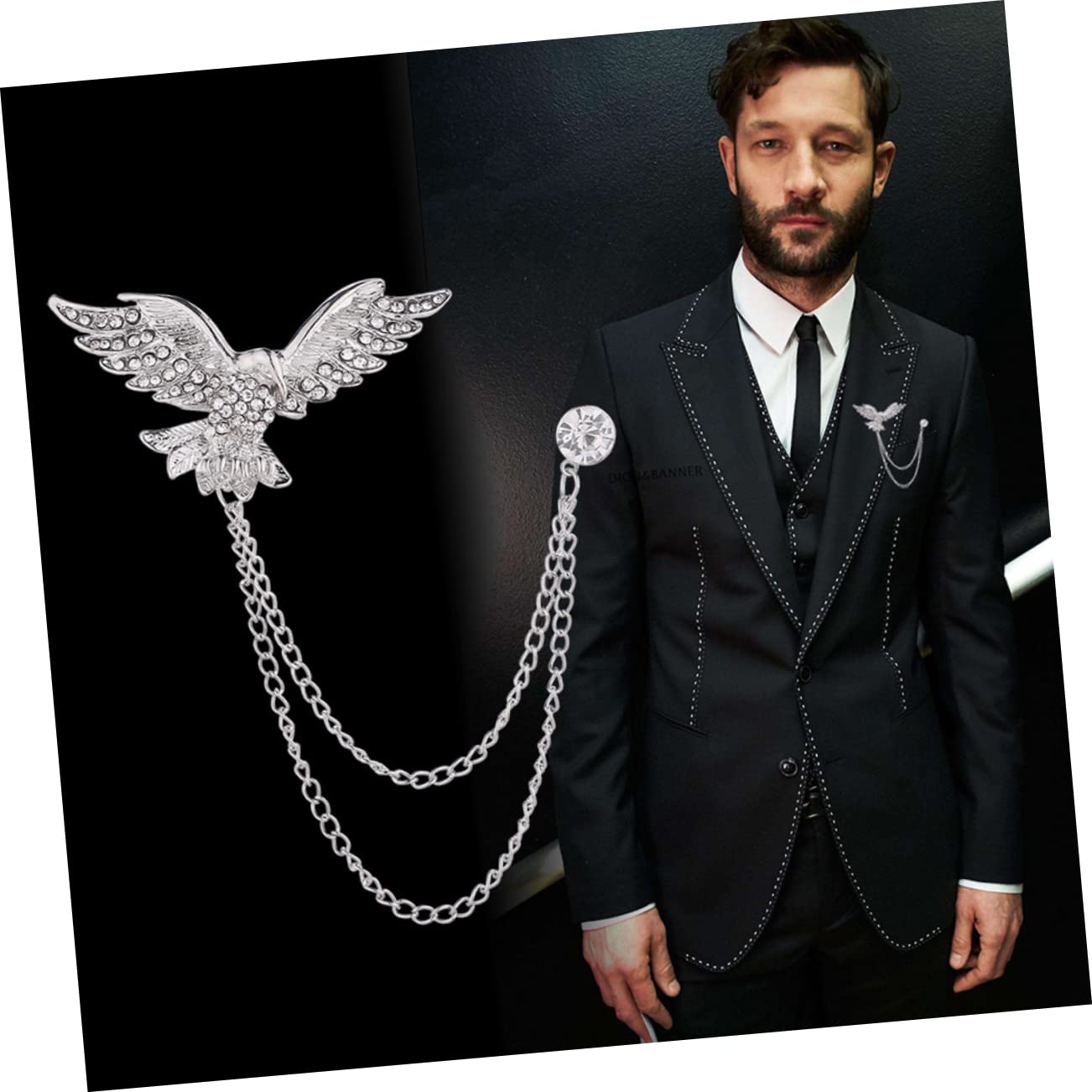 BESTYASH Broche De Águila Pin De Solapa De Animales Joyería De Broche De Animal Para Hombre Prendedor De Águila De Cadena Larga s De Borla Aleación