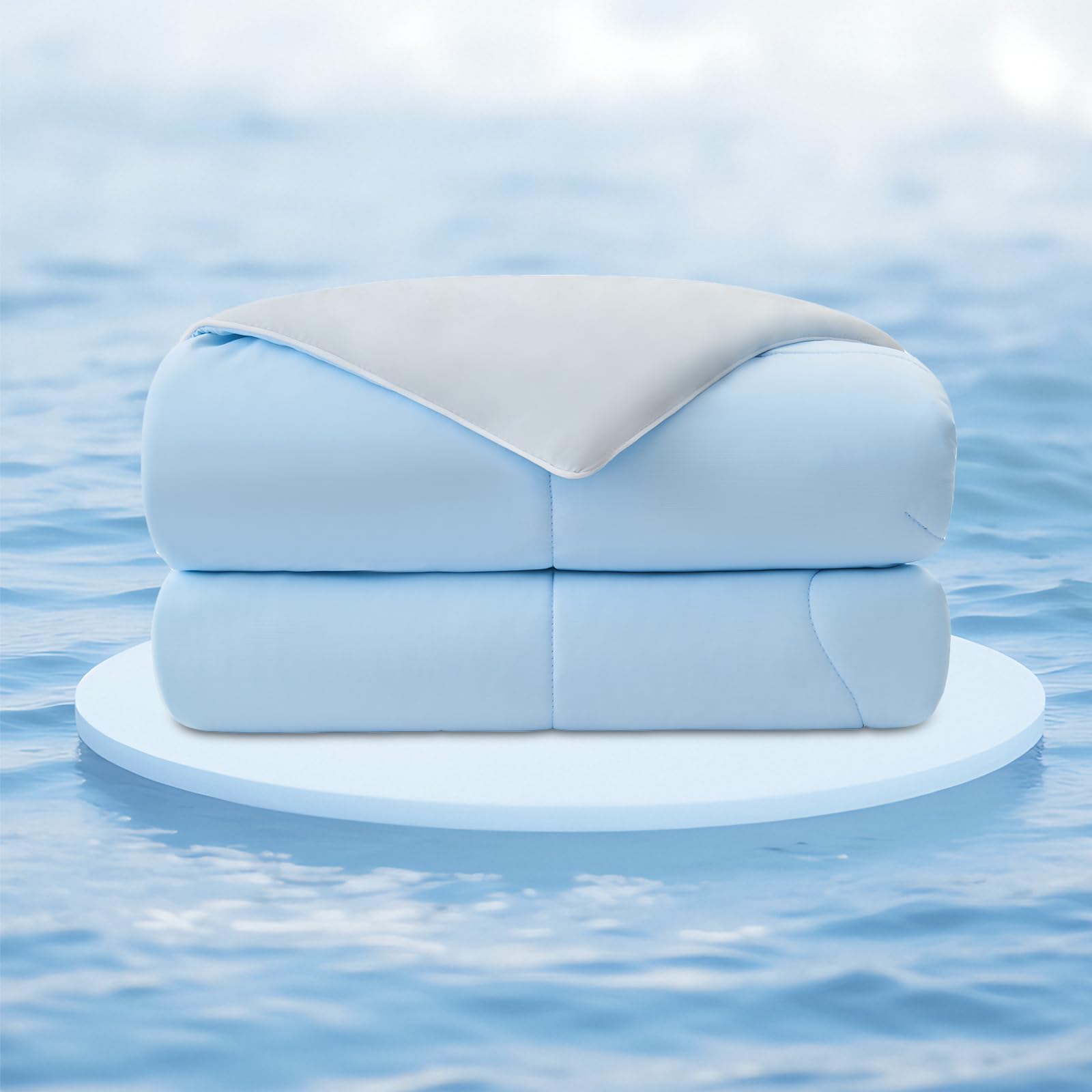 EMME Cooling Comforter Twin Size, Double-Sided Cooling Blanket for Hot Sleepers, Q-Max>0.45 Breathable Summer Quilt for Night Sweater, Cold Touch Lightweight Duvet Insert (Blue,68 x 90)