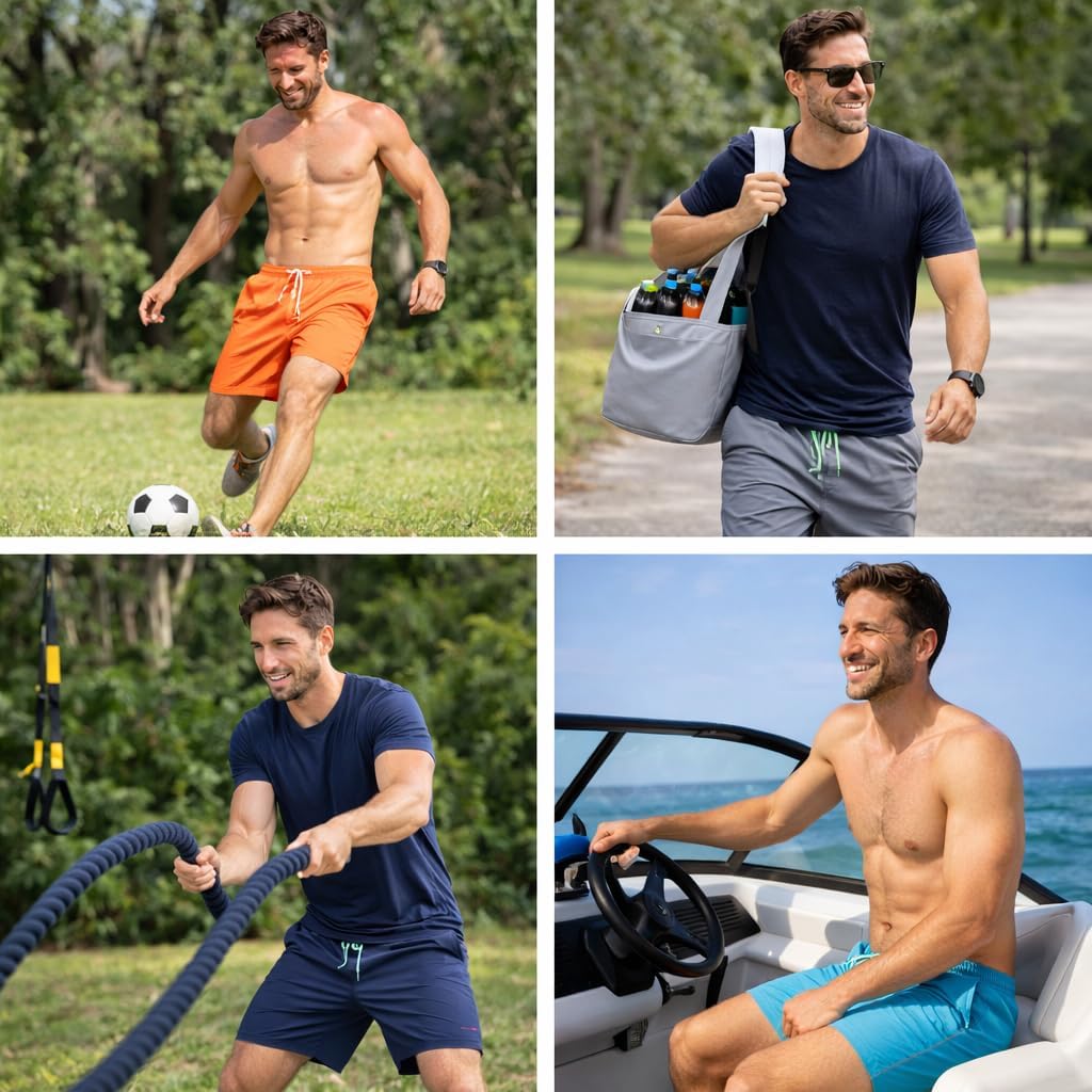 INGEAR Men's Athletic Stretch Workout Shorts Gym Quick Dry Running Trunks Boxer Lining
