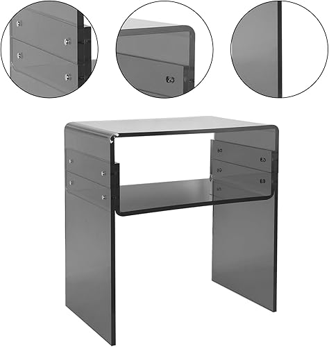 Miniatura 4 de Mesa auxiliar de acrílico negro, mesa de noche de 2 niveles, 15.7 pulgadas de largo x 11.8 pulgadas de ancho x 17.7 pulgadas de alto, mesa auxiliar