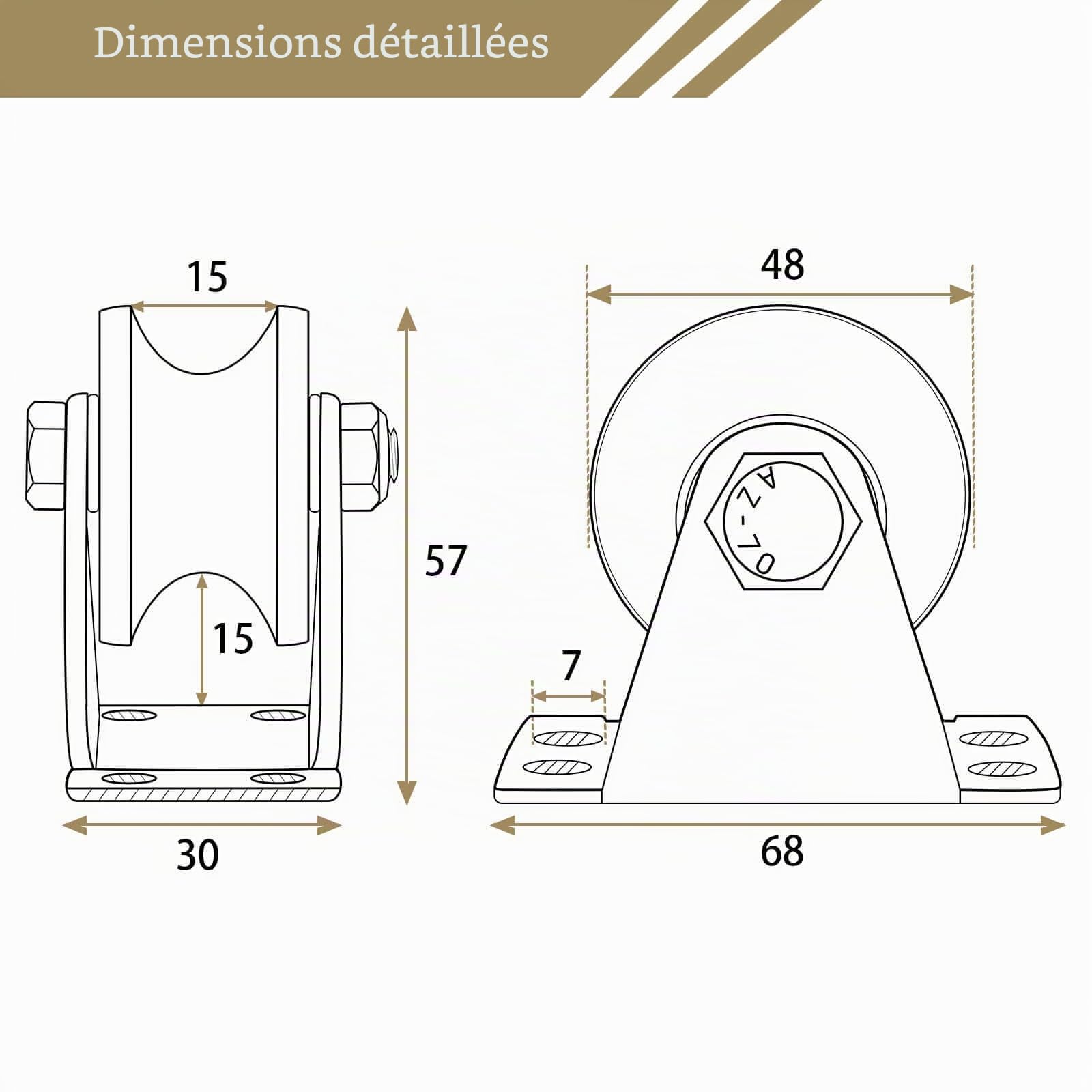 Poulie de renvoi câble d'acier, poulies de renvoi pour câbles, poulie à câble avec 2 roulements à billes | 1 pièce
