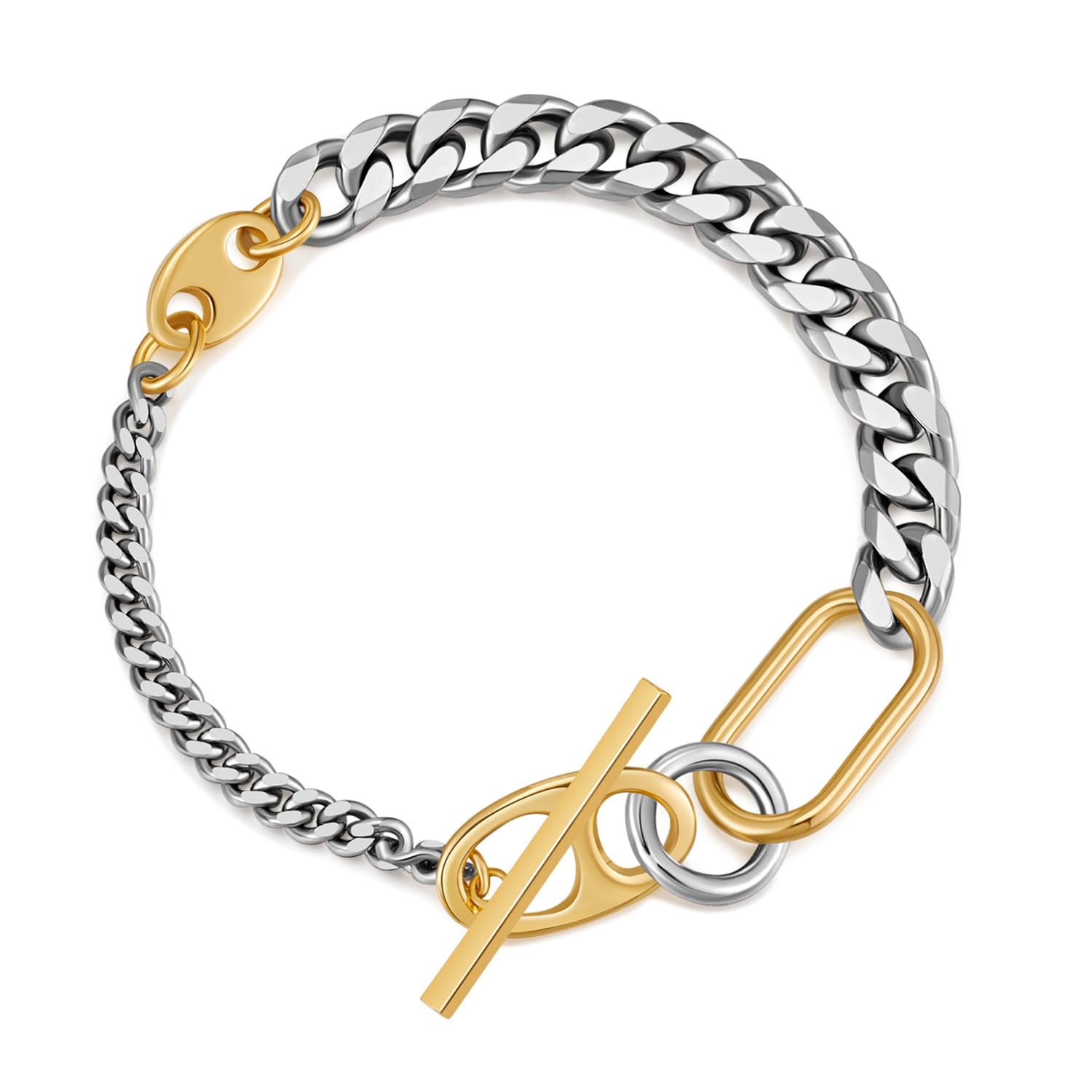 HolidayQbeeSilver And Gold Bracelets Charm Bracelets For Women With Double Snake Chain Two Tone Link Bracelet Fashion Jewelry Gift