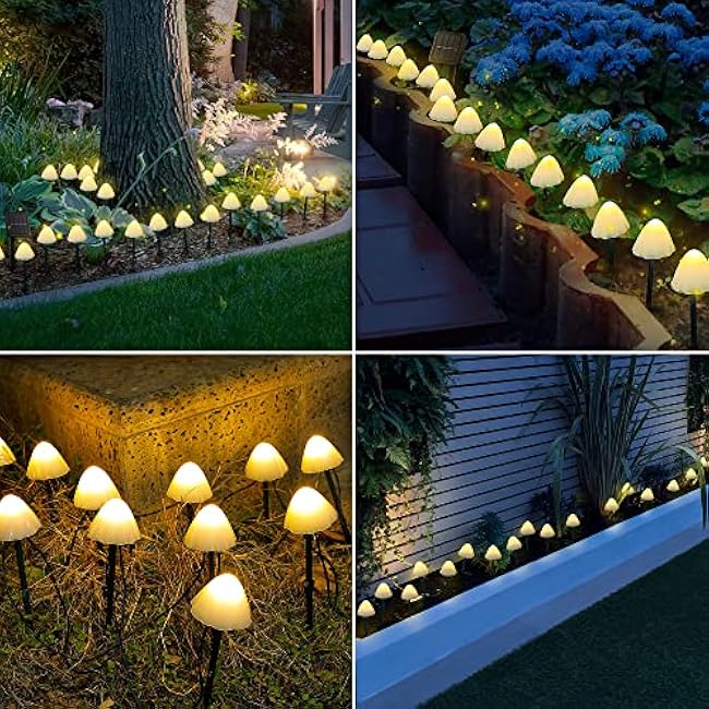 Solar Garden Lights, 12 LED 14.5ft Mini Mushroom Solar Lights Outdoor Waterproof, 2 Modes Lighted Mushroom Shaped Pathway Light for Patio Yard Garden Christmas Fall Decoration£¨Warm White£©