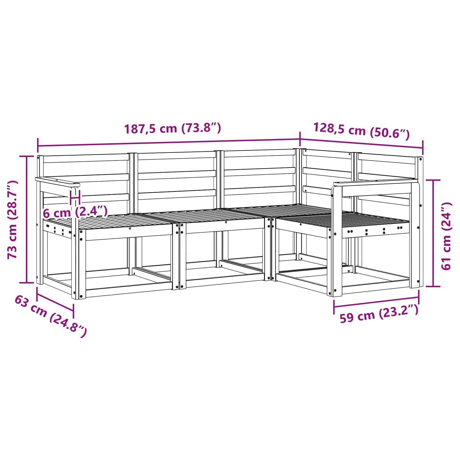 Outdoor-Sofagarnitur 4-teilig aus massivem Akazienholz naturfarben, wetterfestes Gartenmöbel-Set mit Flexibler Sitzgruppe für Balkon, Terrasse und Garten, modernes Design