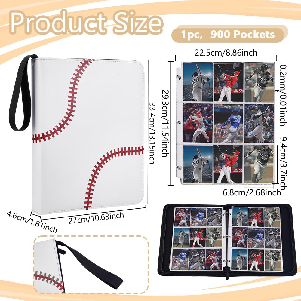 UNICRAFTALE Baseball Card Binder with Sleeves 900 Pockets White Trading Card Holder Compatible with Topps Cards Leather Baseballs Cards Holder Gifts for Baseball Collectors - Image 3