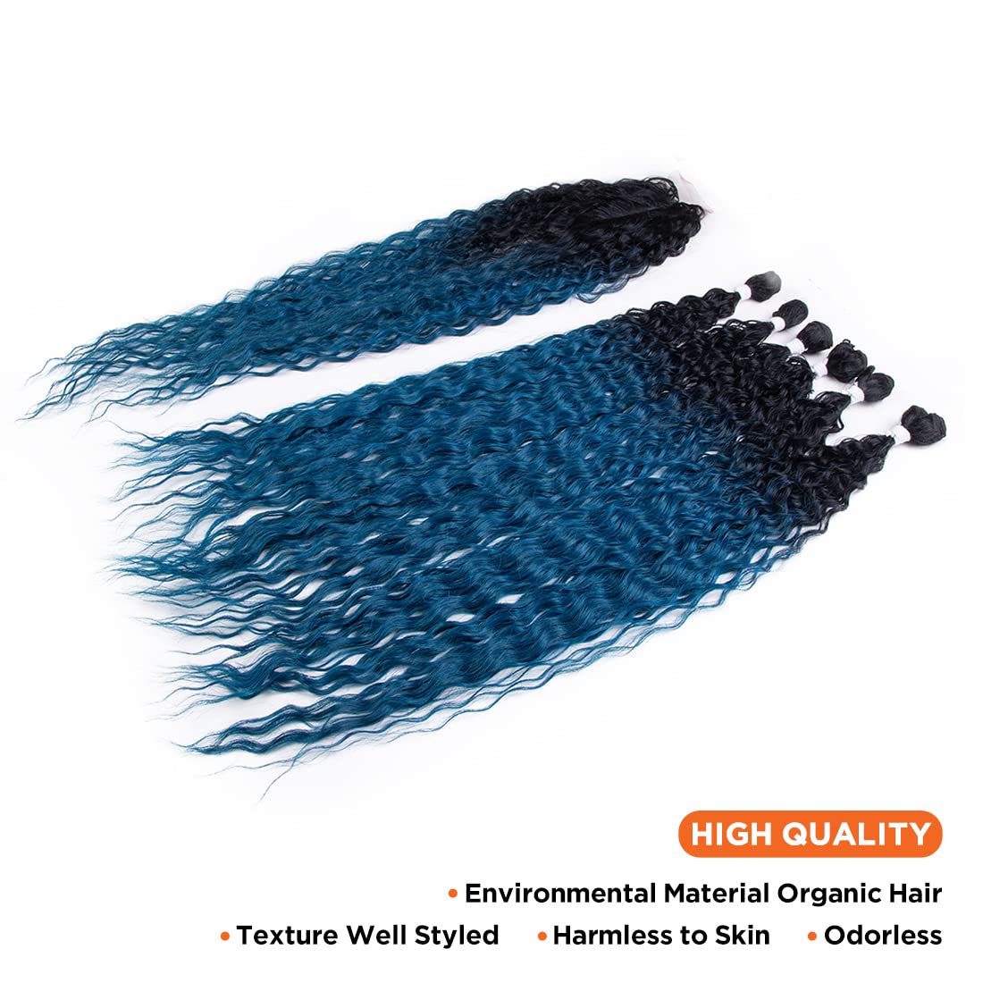 NOBLE STAR Mode Schwarz Blau Bündel mit Verschluss Kunsthaar Wasserwelle 6 Bündel mit Verschluss 30 Zoll 7 Stück/Packung Hochtemperatur-hitzebeständiges Haar