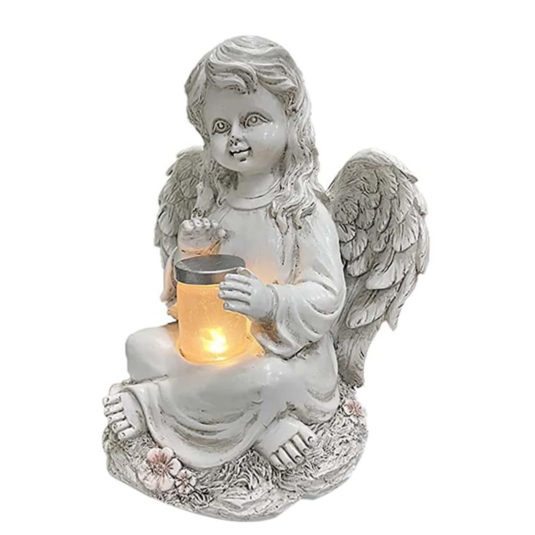 Décoration ornement pour cimetière pelouse et jardin avec statuette d'ange lumineuse