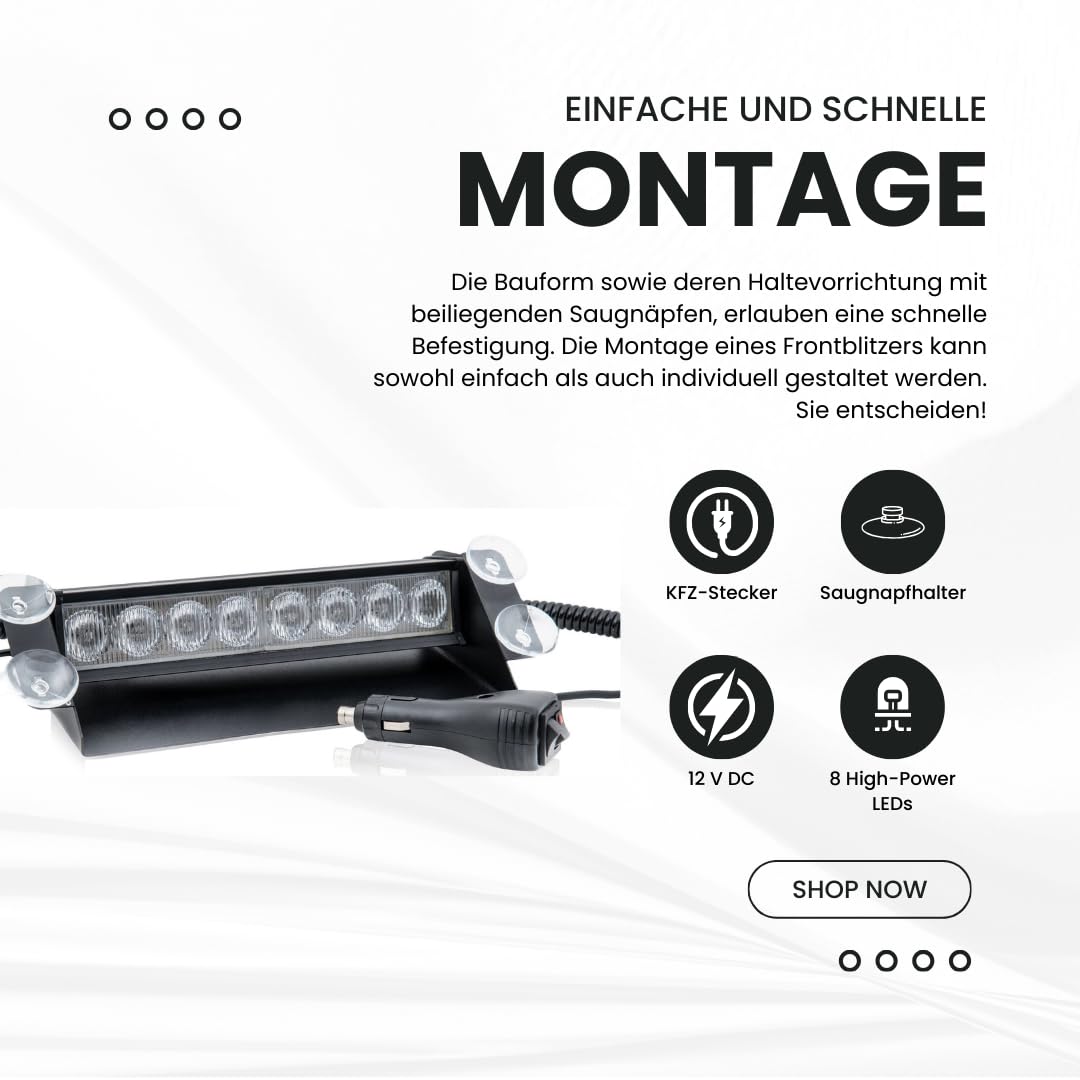 Raptors LED Technik Frontblitzer Shark 8W Scheibenblitzer für Show Cars | Scheibenblitzer 12V | Dash Light | Fake Polizei | Kennleuchte | Fake Blaulicht (Blau)