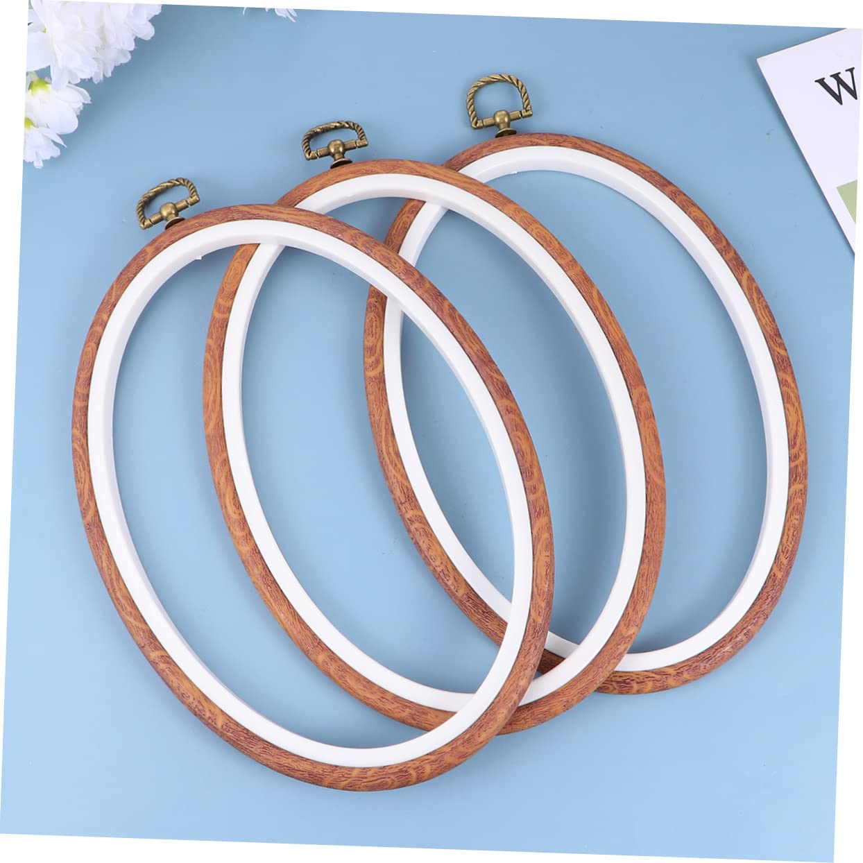 Tofficu 3 Stück Stickrahmen Kreuzstich Oval 18x25cm Holzoptik Selbstgemacht Bastelring zum Nähen und Sticken für Kreative Handarbeit und Selbstgemacht Fans