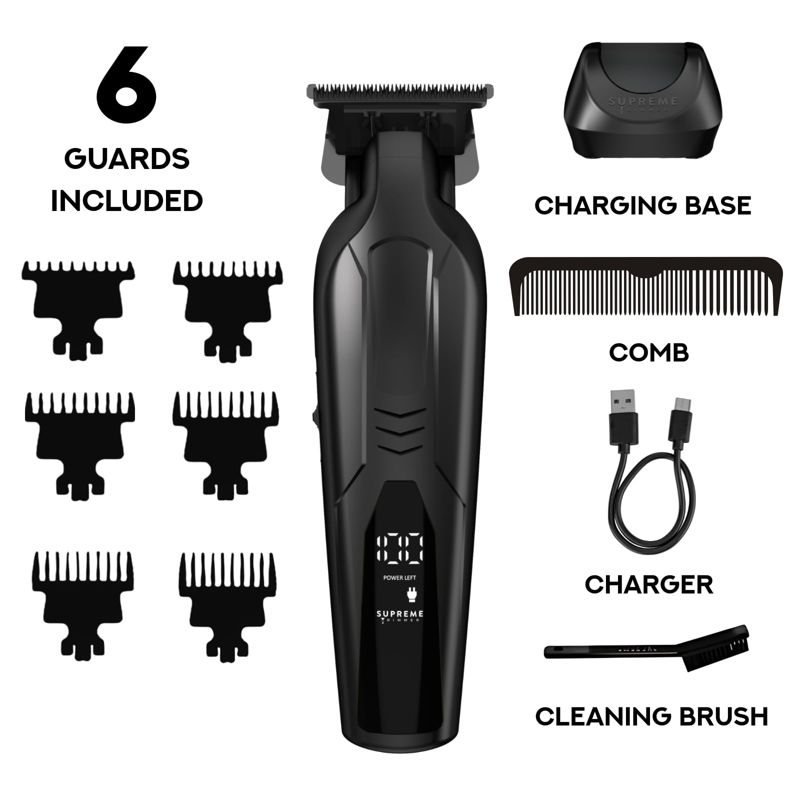 Supreme Trimmer Vader Lite ST3700 – Professioneller kabelloser Friseurauskleidung & Detailer, 120 Minuten Laufzeit, 7000 U/min Motor, Zero Gap DLC T-Blade, USB-C Schnellladung, Bart, Haare & Körper