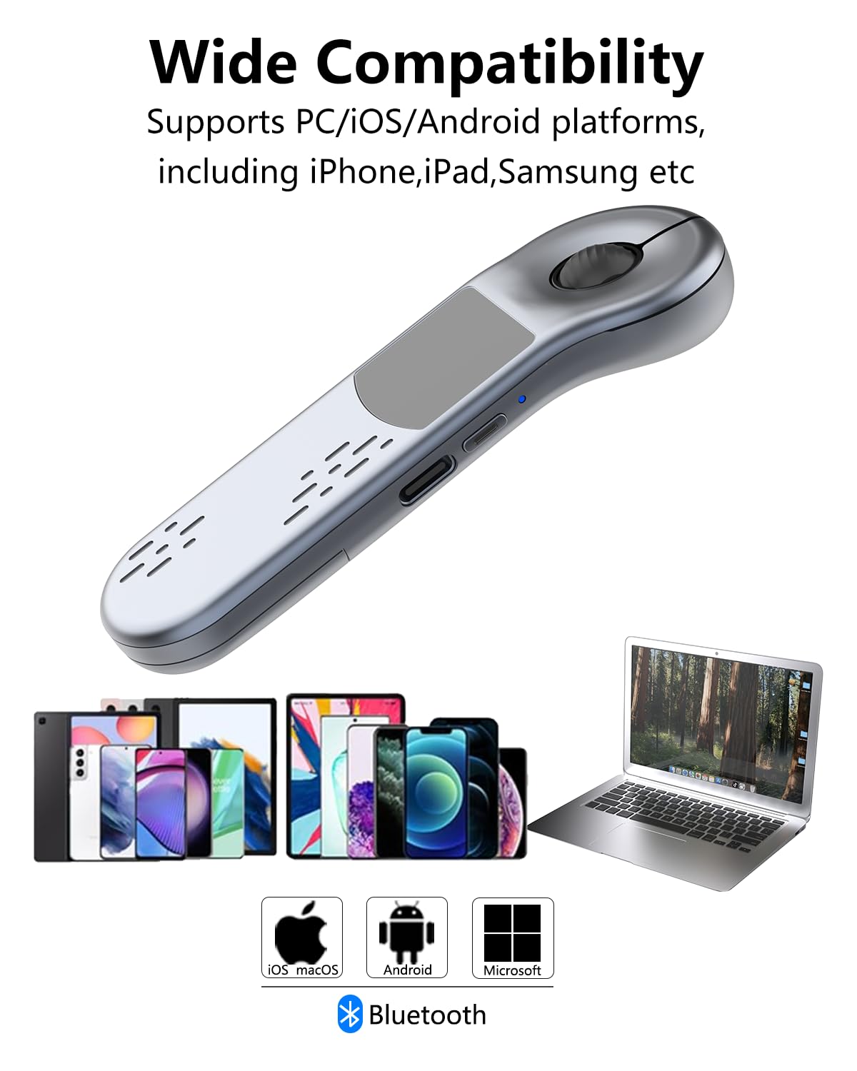 Air Mouse Bluetooth Wiederaufladbarer Presenter mit Touchpad, Fernbedienung für PowerPoint/Keynote/TikTok/Kamera/Kindle App, anwendbar für PC/iOS/Android (Silber)