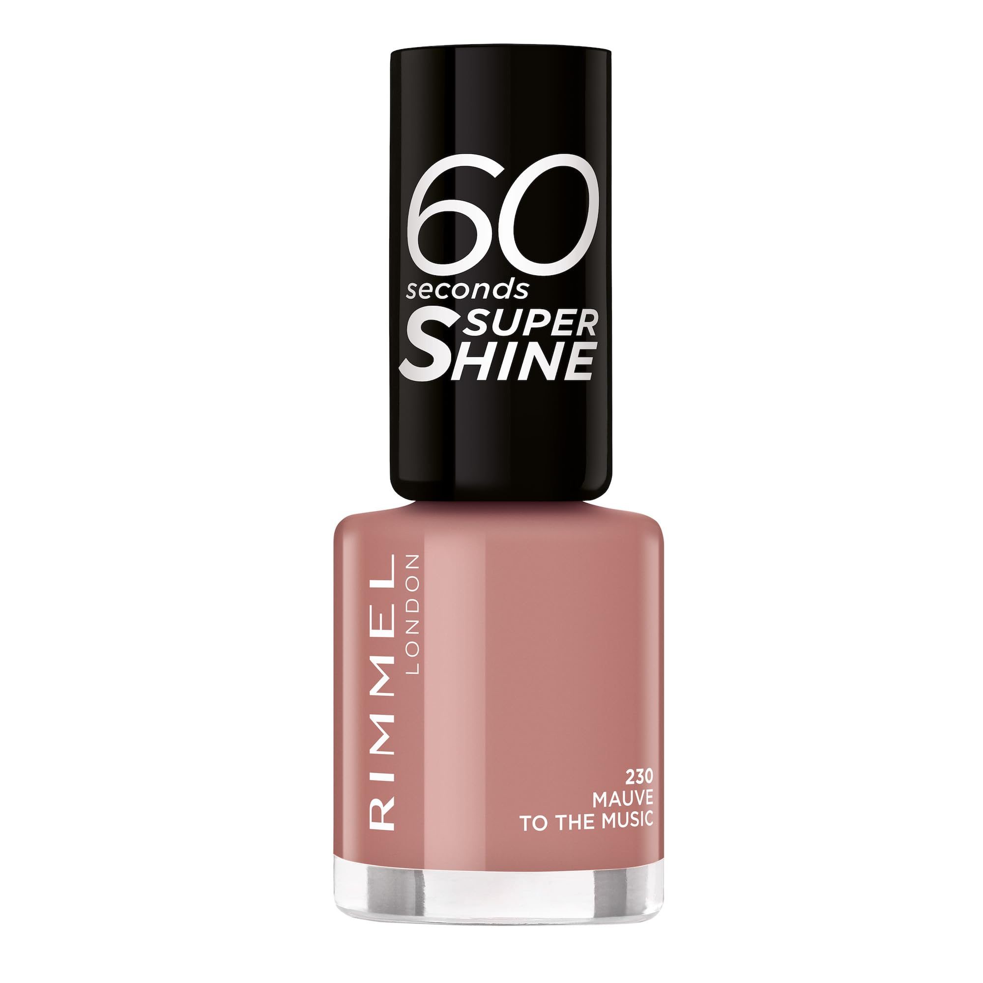 Rimmel 60 Seconds Super Shine Nail Polish, 230 Mauve to the Music, Quick-Dry Nail Polish, Ultra-Shiny Finish, Easy to Apply, Vibrant Colour, Long-Wearing, Improved Formula, Vegan, 8ml