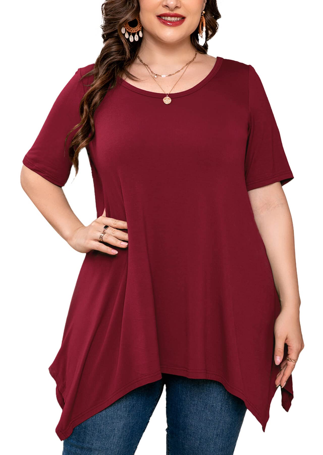 AusLook Plus Size Tops for Women Summer Tunic Short Sleeve Swing Tee Crewneck Clothes Flowy Shirt for Leggings M-4X