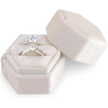 Velvet Wedding Ring Box - Elegant Jewellery Box with 2 Slots and Removable Lid Double Slots Ring Box for Engagement Ceremony Beige Pack of 1