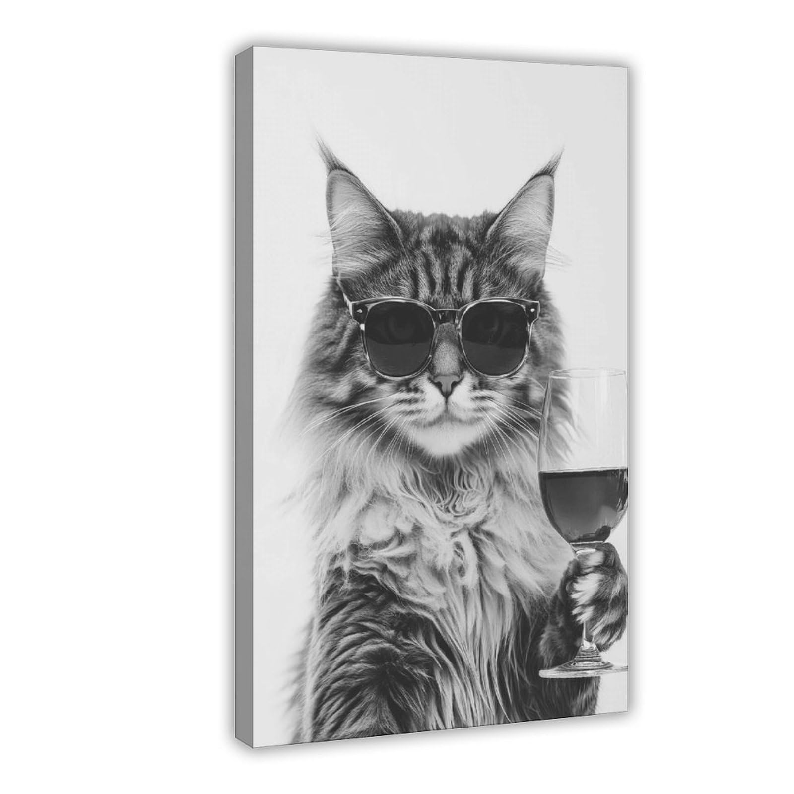 Wjwart Maine Coon Cat Drinking Wine Canvas Poster Bedroom Decor Landscape Decor Gift 12X18inch(30X45cm)
