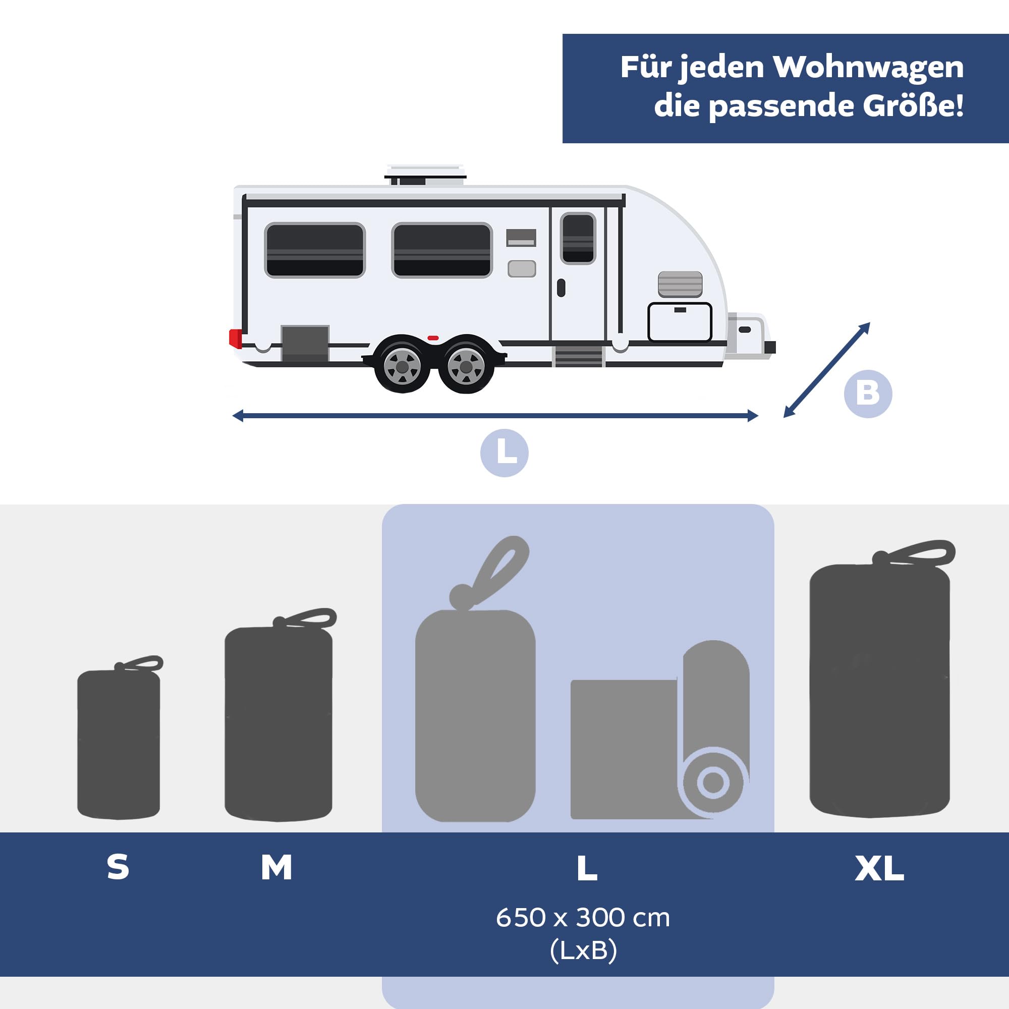 Dachabdeckung für Wohnwagen, Größe L, Schutzhülle für Caravan, Abdeckplane, Dachplane