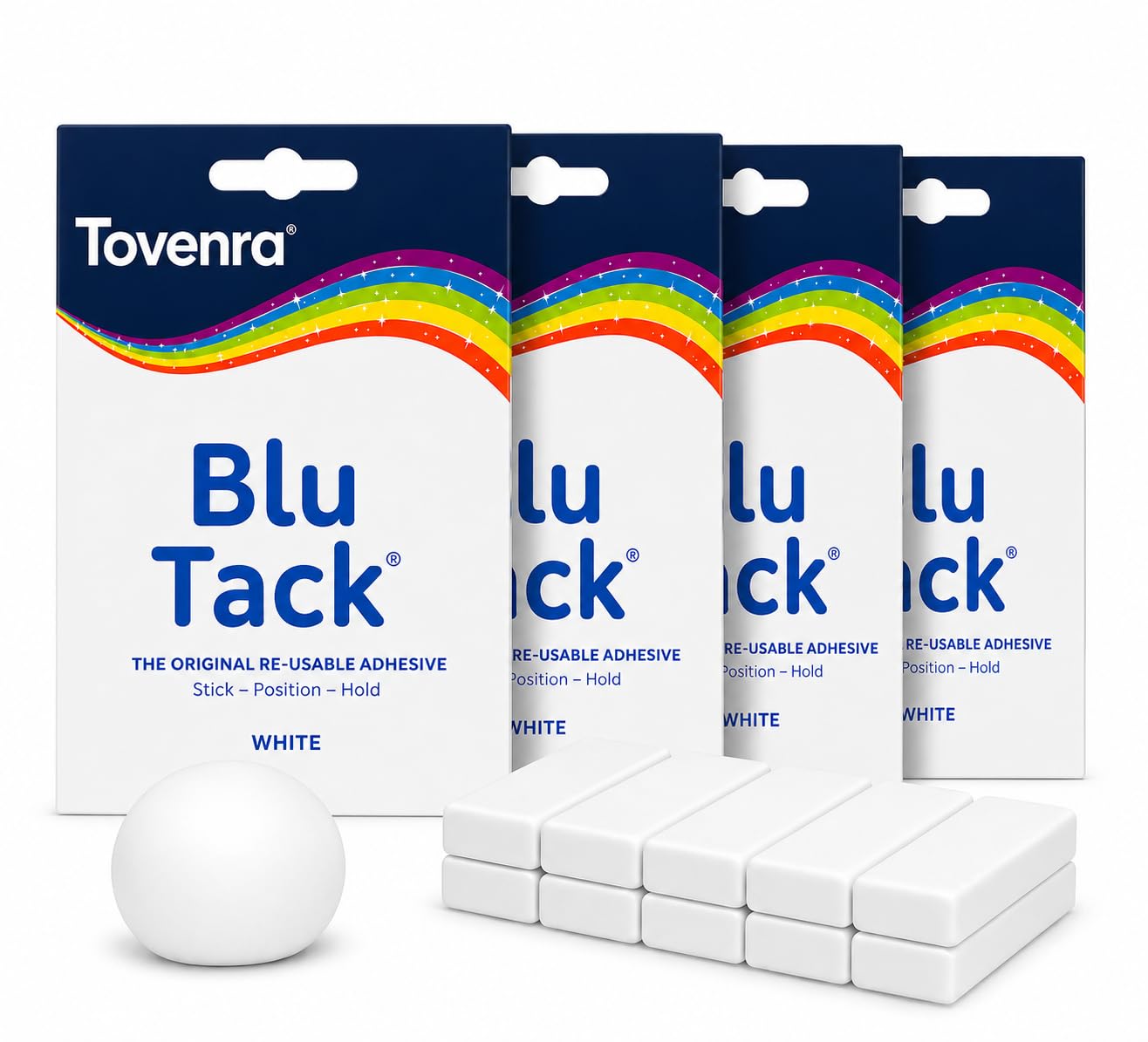 Tovenra Blu Tack White Tack 4 Pack Blue Tack Reusable Adhesive Putty, Non-Marking for Walls, Posters & Crafts