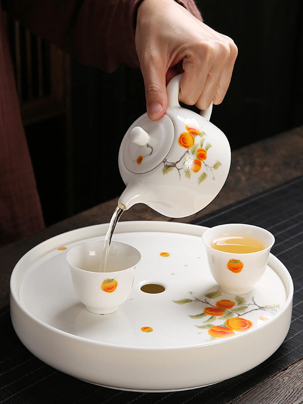 Bandeja de té Simple for el hogar, Bandeja for Servir té, Bandeja de té de Porcelana Dehua de 24,5 cm, Juego de té de Kung Fu, Bandeja de té de Almacenamiento de Agua for el hogar