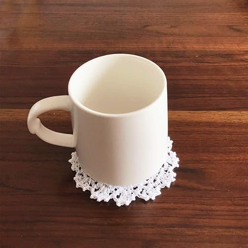 Miniatura 4 de Posavasos de algodón, 10 unidades de ganchillo y encaje de algodón, posavasos de 3.9in para decoración del hogar (blanco)