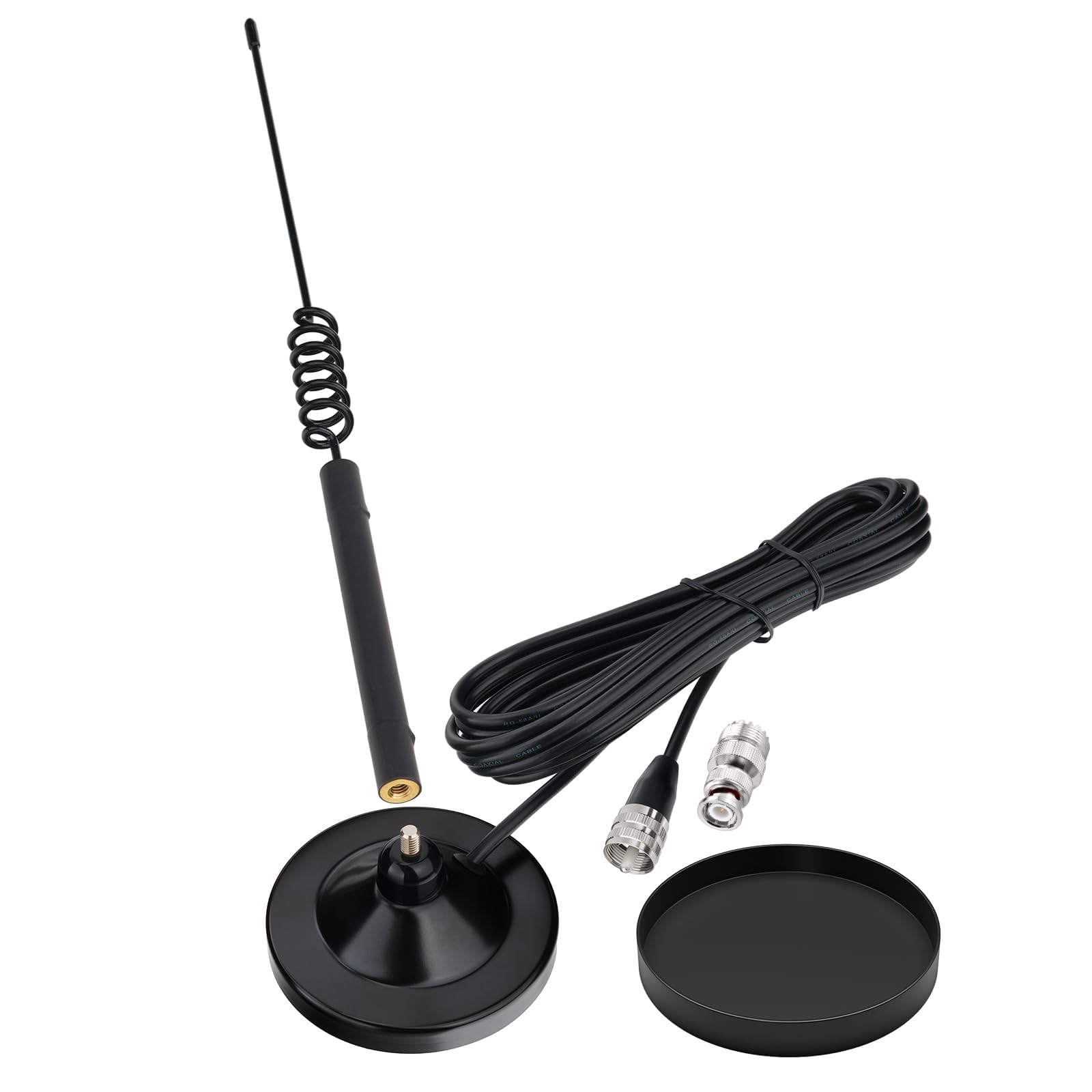 Bingfu Antenne CB Veicolare 27 MHz Flexible Mâle UHF PL259 et BNC 2.5 dBi | Base Magnétique, Câble RG58 3 m, pour Radio CiBi Mobile, Camion Camping Car SUV, Cobra Midland Uniden Maxon President