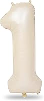 40 Inch Beige Number 1 Balloon for 1st Birthday Decoration, Large Self Inflating Cream Foil Number Balloons 0-9 for Boys...