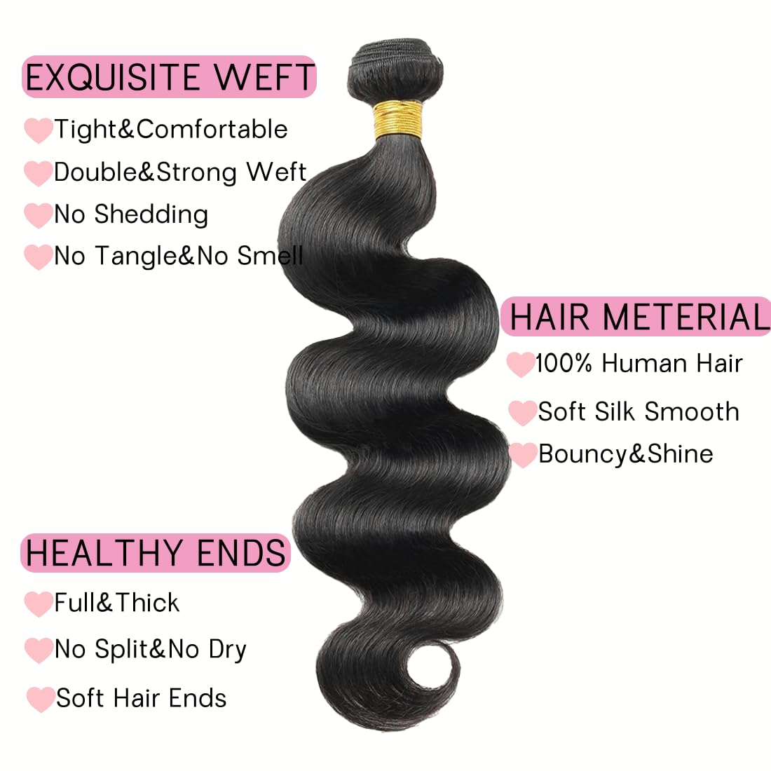 Amazon.com : Body Wave Bundles Human Hair 18 20 22 Inch Body  display picture 1