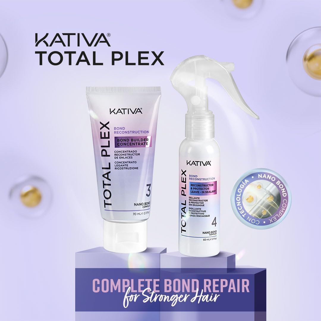 KATIVA Total Plex Bond Repair Kit, 2 Step Concentrate and Sealer Treatment, Rebuilds, Strengthens and Seals Damaged Hair, Nano Bond Complex for Breakage, Split Ends, Softness and Shine