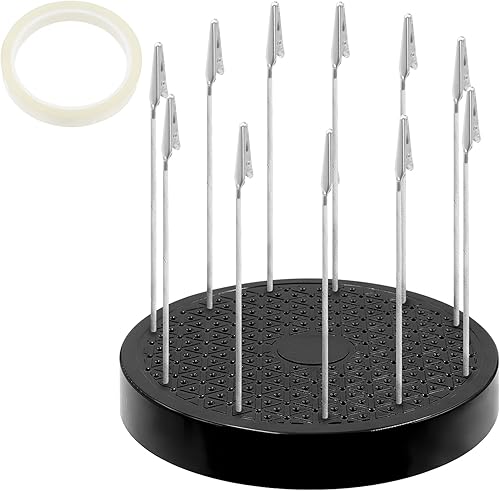 Glarks Base de soporte de pintura modelo de rotación de 360 grados con 12 varillas de clip de cocodrilo y 1 paquete de cinta aislante transparente