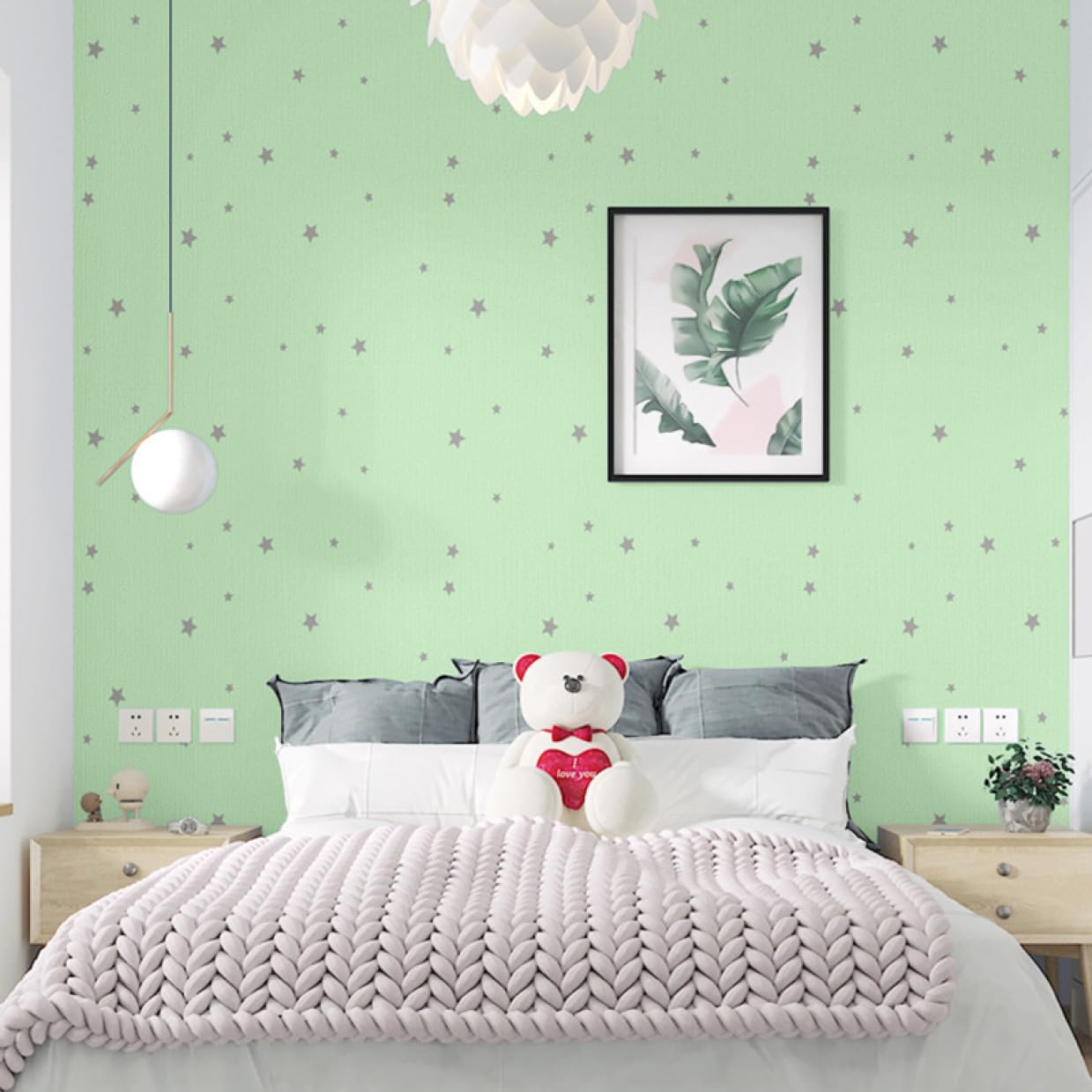 Amazon | QQZSG 壁紙シール 厚手 グリーン 壁紙 のり付き 60cm*10m