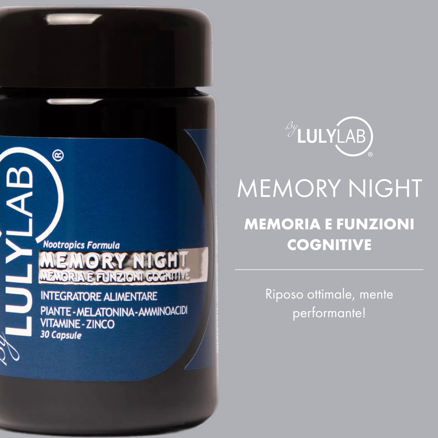 MEMORY NIGHT Integratore Memoria e Sonno Profondo, 30 Capsule con Melatonina 1Mg, Zinco, Vitamine B, Teanina e Giuggiolo, Supporto Cognitivo, Riposo Notturno e Benessere del Sistema Nervoso