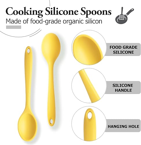 Miniatura 10 de 2 cucharas de silicona para cocinar, resistentes al calor, cucharas de mezcla antiadherentes para cocina, hornear, agitar, mezclar, herramientas de