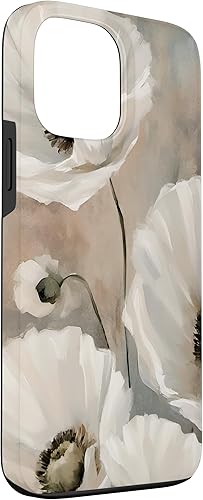 Miniatura 3 de Funda para iPhone 13 Pro Max con diseño de flores de amapola blanca, tonos neutros apagados, colores pastel