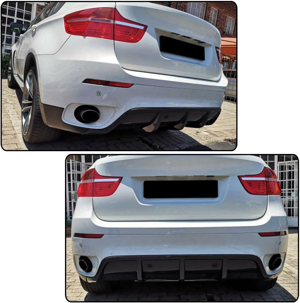 MCARCAR KITGlossy Black Rear Diffuser Compatible with BMW E71 X6 xDrive 35i 50i 2008-2014 FRP Lower Spoiler Bumper Guard Body Kit (with Sensor Hole)