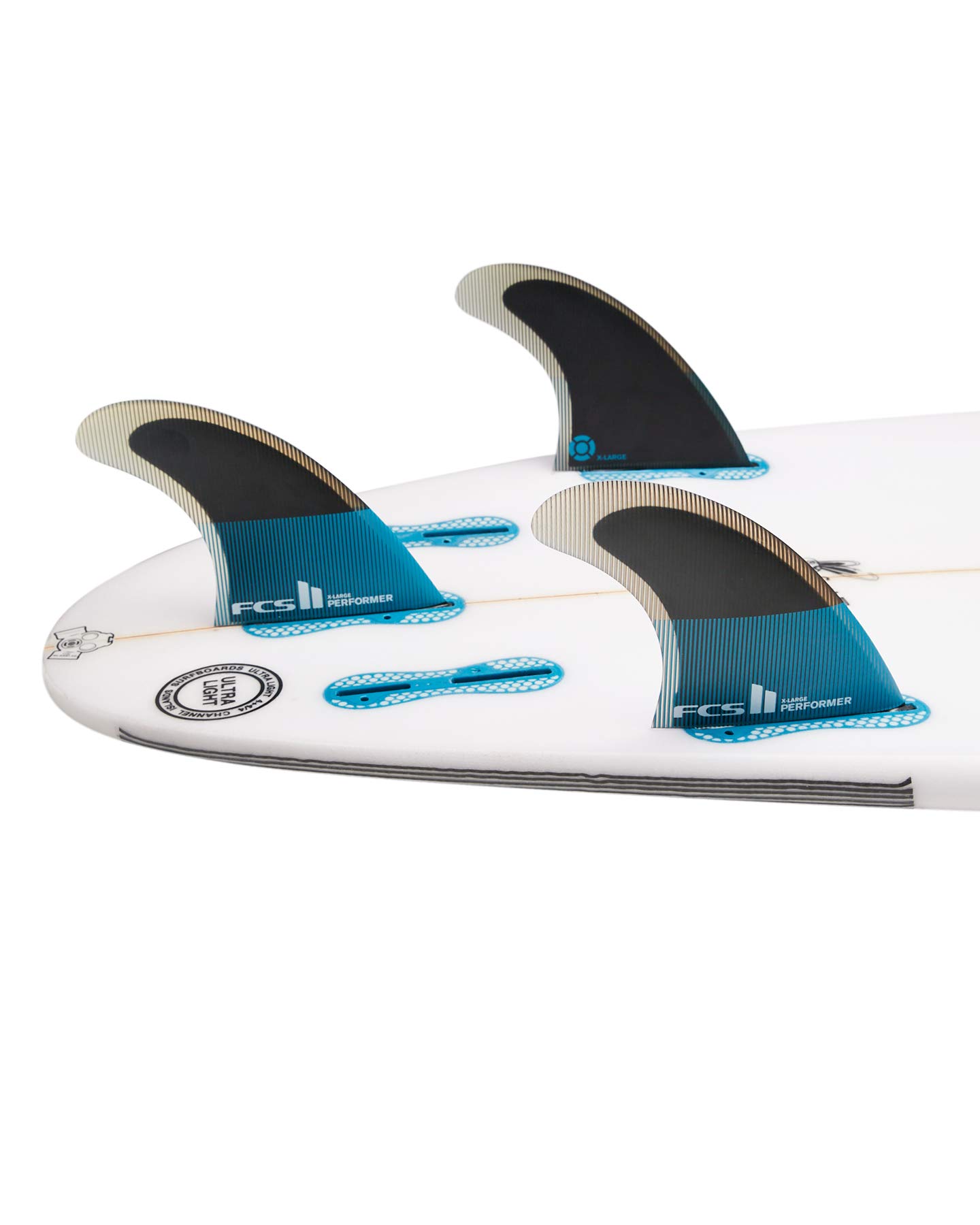 FCS II Performer PC Thruster Tri Fin Set, Teal/Black, Small