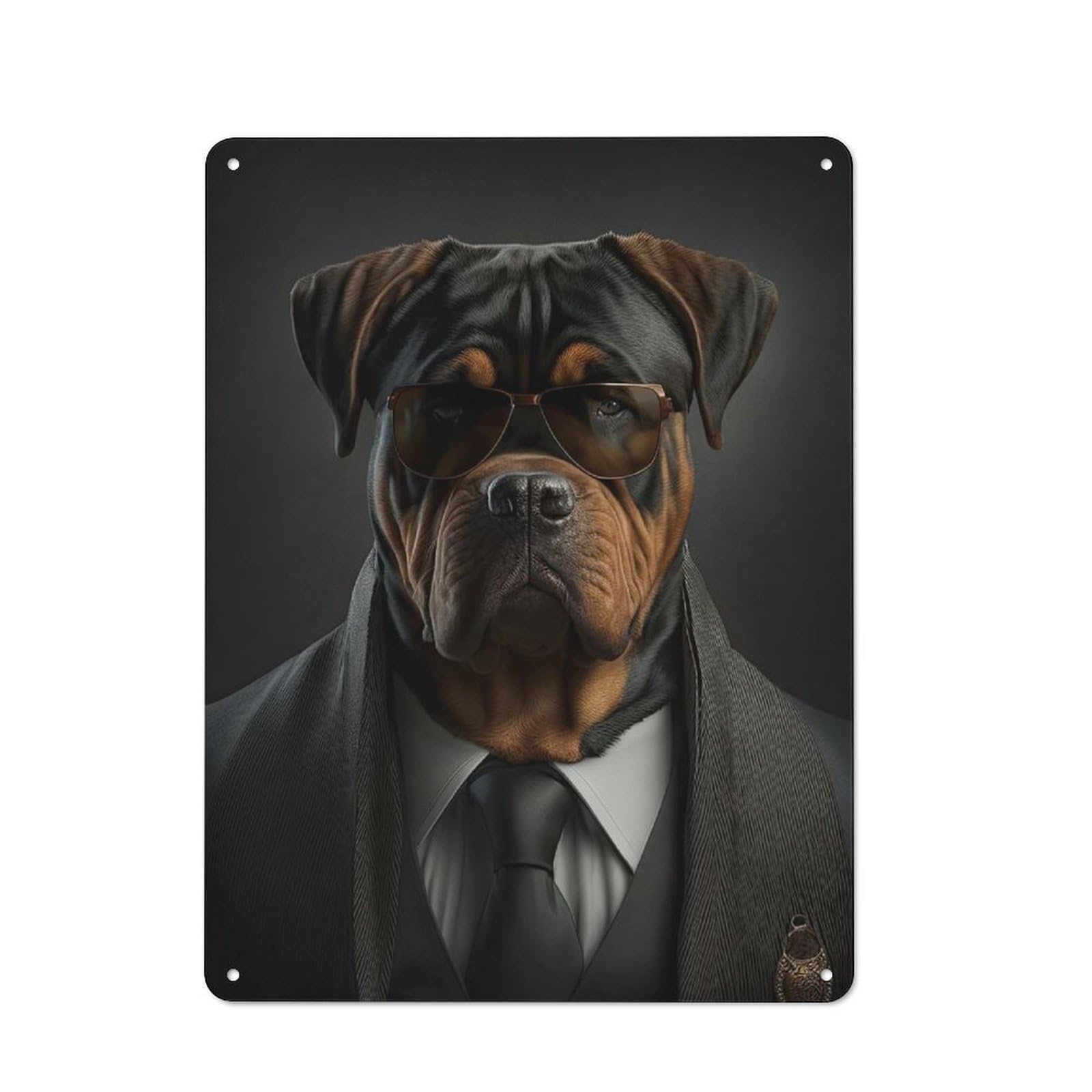 Junmoney Style-3 Rottweiler Mafia Boss Printed Metal Sign 40X30cm For Hobby Room Or Studio, Gift Idea At Christmas For Creative Interior Collectors