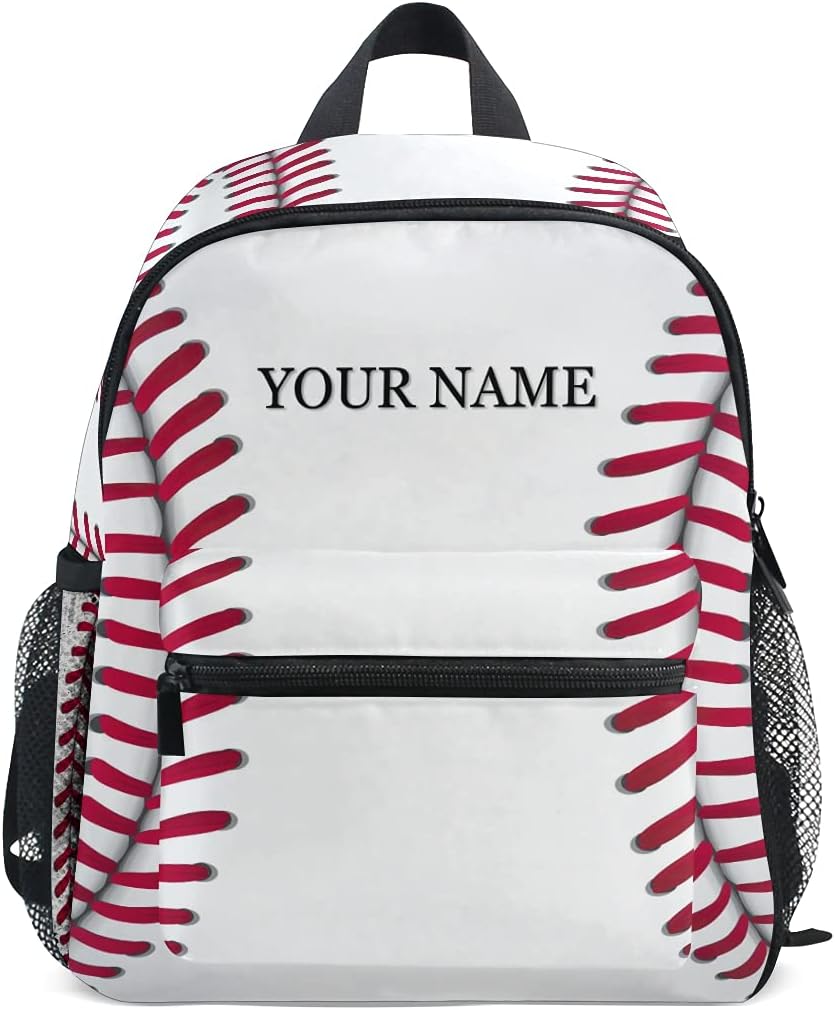 Custom Toddler Little Kid Backpack, Personalized Backpack with Name/Text, Customization White Baseball Preschool Nursery Travel Bag