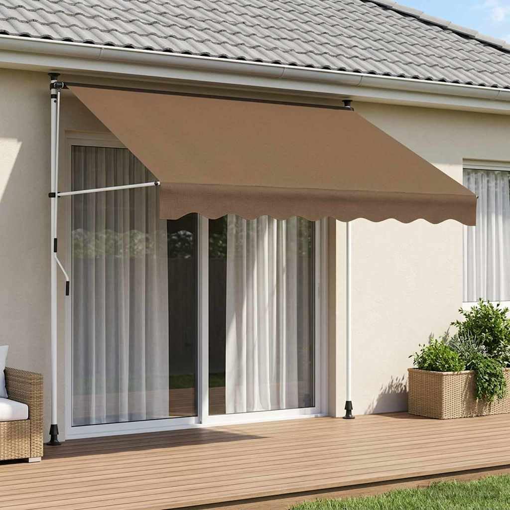 Toldo retráctil manual gris topo 150 cm | Tela recubierta de poliuretano, manivela larga, altura y ángulo ajustables, para patio y jardín
