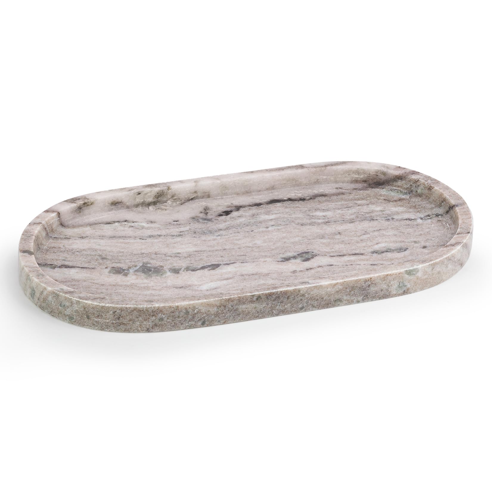 Ehc Natural (30 X 15 X 2 Cm) Natural Marble Bathroom Vanity Tray, Decorative Oval Countertop Sink Storage Organiser For Cosmetics, Perfume, Candles, Home Decor - Natural, 30 X 15 X 2 Cm
