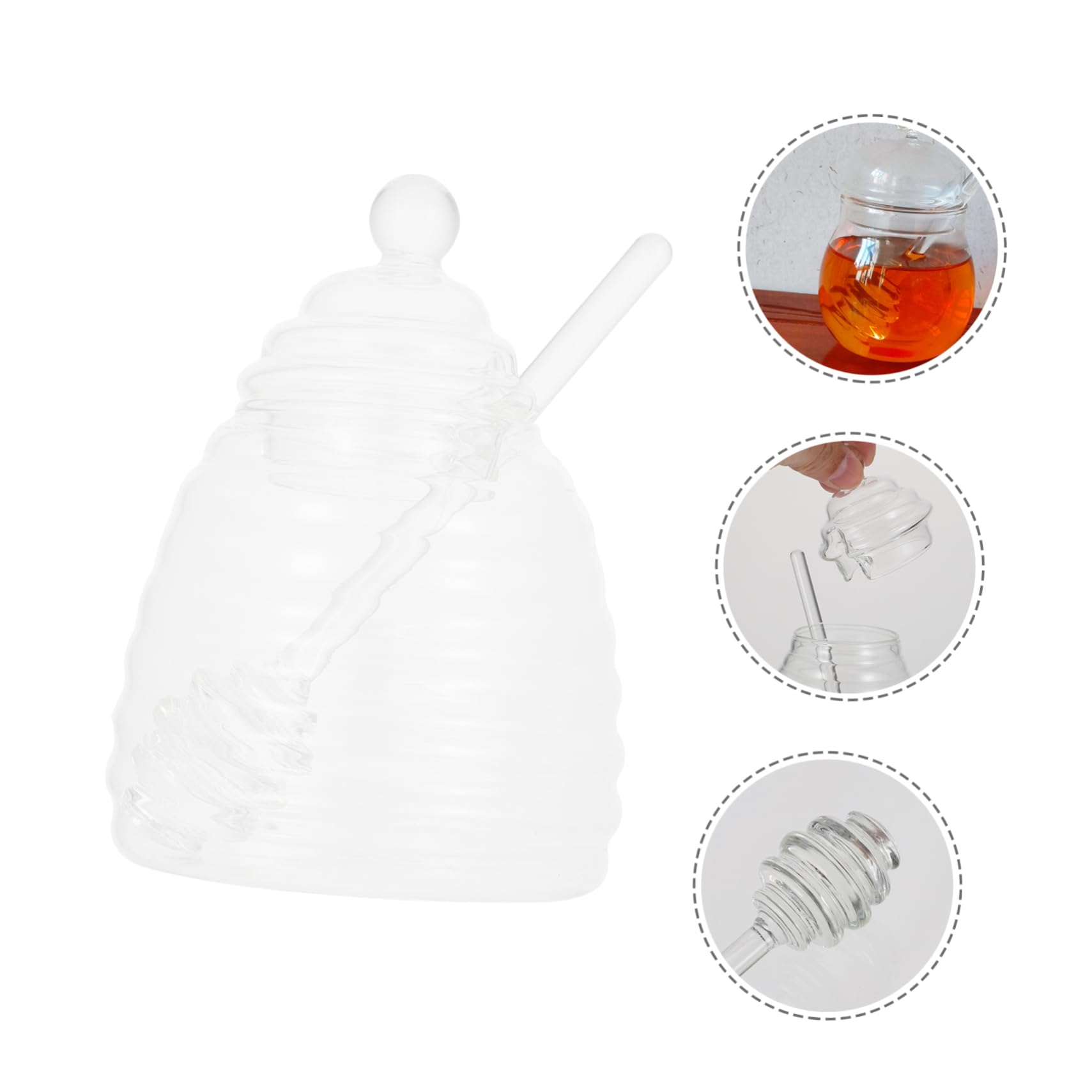 OKUMEYR 1Set Glass Honey Jar with Lid Stirring Rod Transparent Honey Storage Container for Home Use Present for Honey Lovers