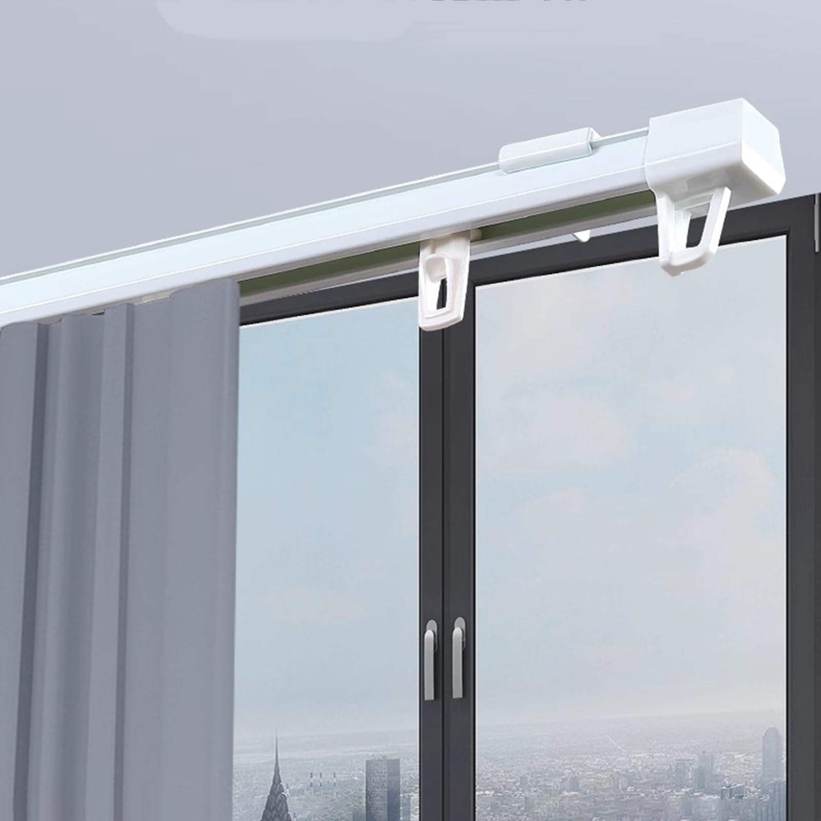 Curtain Track Expandable Curtain Rail Set, Ceiling Mounted& Wall Mounted Curtain Track System with Roller Hooks, Sliding Shower Curtain Rod, 2.8ft - 8.9ft (Color : Wall Mount, Size : 1.45m-2.7m)