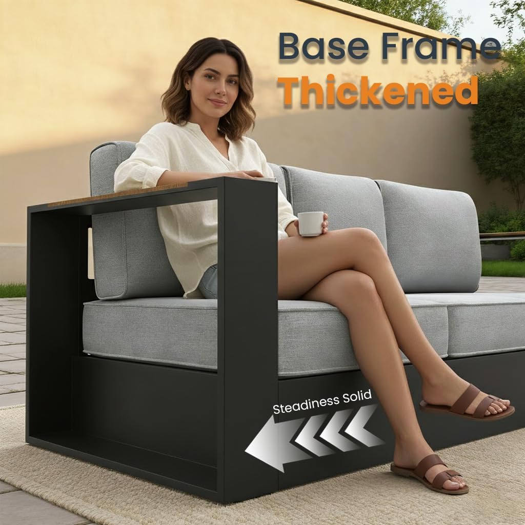 Aluminum Patio Furniture Set, 5 Seats Luxury Seating Furniture with Coffee Table, All Weather Outdoor Conversation Sets with 6" Thickened Cushions