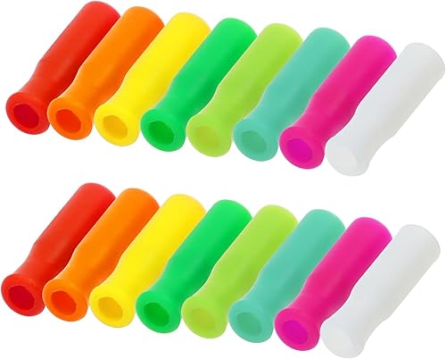 Mini Skater 16 puntas de pajitas de silicona de grado alimenticio, reutilizables, antiquemaduras, para popotes de acero inoxidable de 14 de pulgada