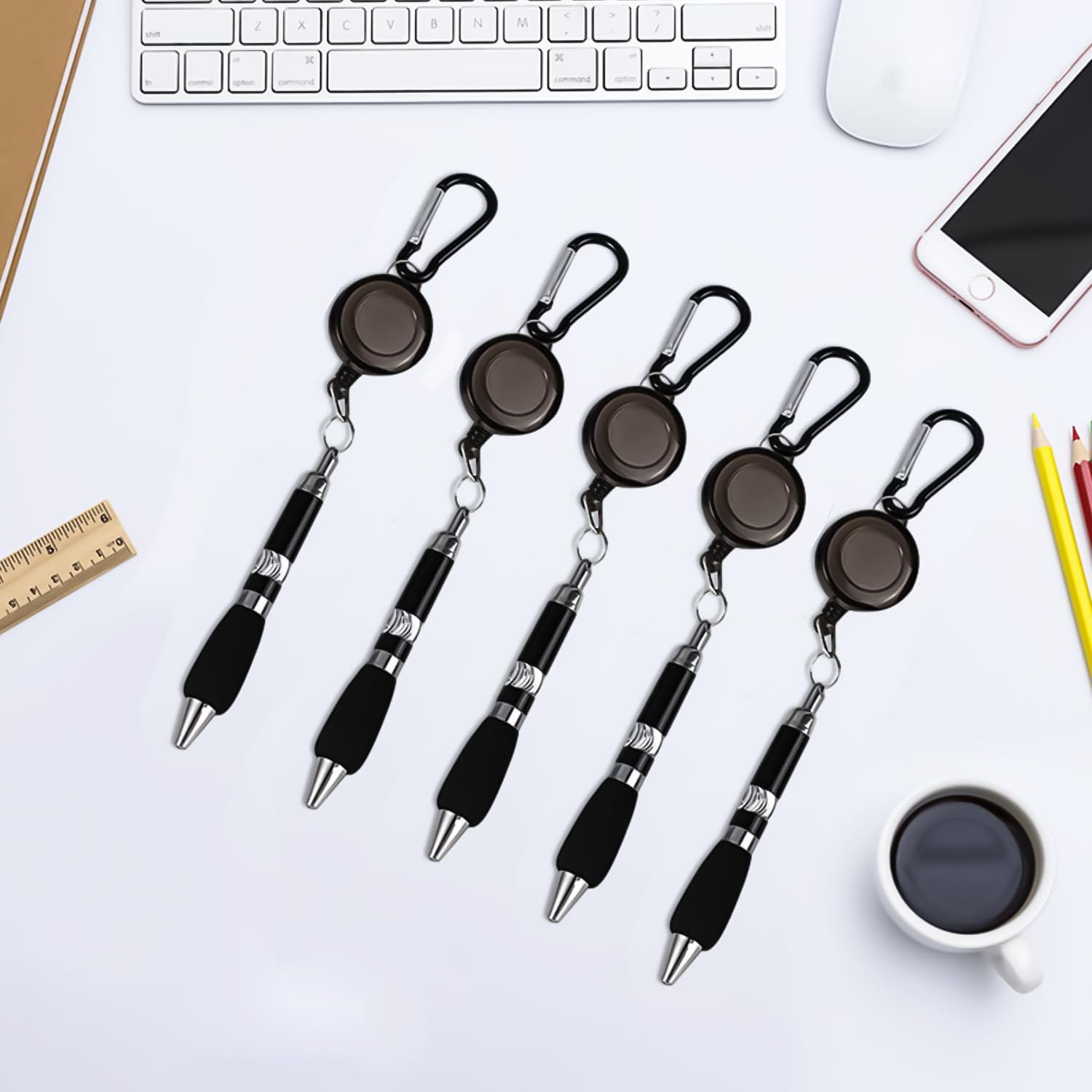 MFUOE 6Pieces Clip On Pens Carabiner Pens Belt Clip Keychain with Retractable Pen Handy Retractable Badge Reel Pen for Workers Nurses Teachers Colleagues - Image 2