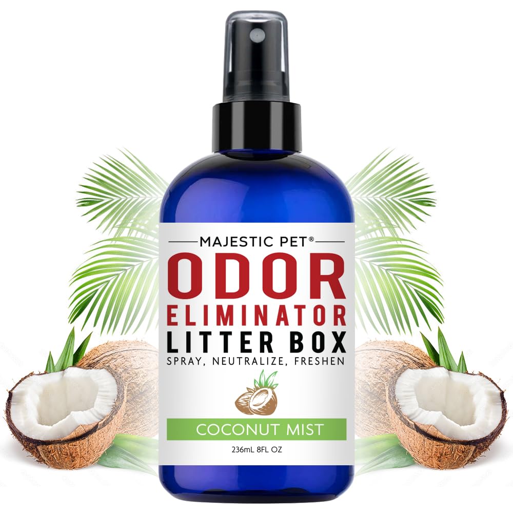 Majestic Pet Litter Box Deodorizer 8 FI Oz – Cat Litter Box Odor Eliminator - Litter Odor Eliminator Works on all Litter Types -Cat Litter Deodorizer Spray Coconut Mist